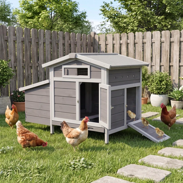 Main image of Outdoor Range Wooden Chicken Coop with Asphalt Roof, Pull-Out Tray Nesting Box with Easy Access Front and Side Doors