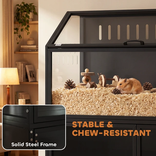 Alt view image 3 of 7 - Paw Hut Hamster Cage with Storage Cabinet, Small Animal Cage with Easy View Acrylic Panels and Openable Top Large