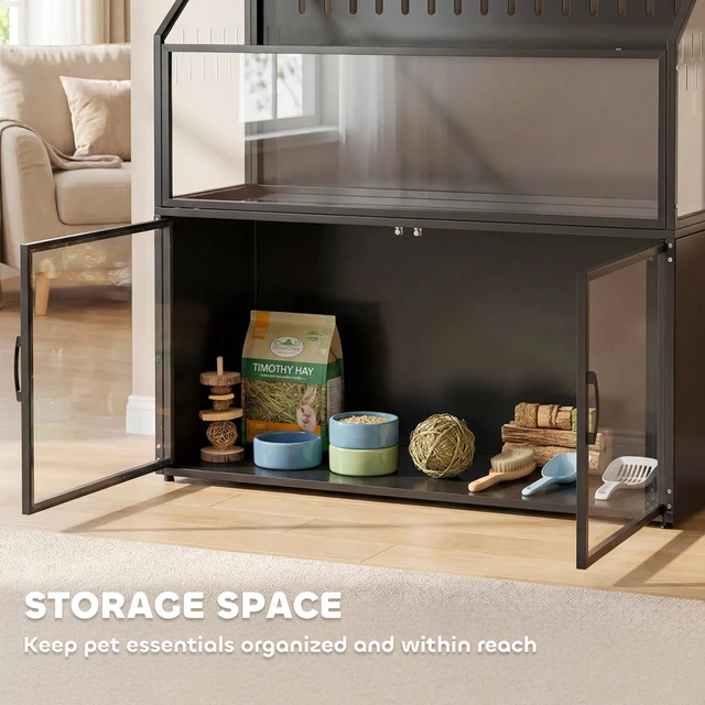 Alt view image 5 of 7 - Paw Hut Hamster Cage with Storage Cabinet, Small Animal Cage with Easy View Acrylic Panels and Openable Top Large