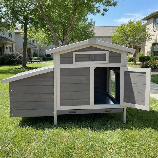 Alt view image 3 of 7 - Outdoor Range Wooden Chicken Coop with Asphalt Roof, Pull-Out Tray Nesting Box with Easy Access Front and Side Doors