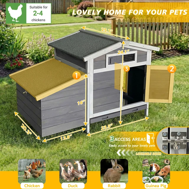 Alt view image 5 of 7 - Outdoor Range Wooden Chicken Coop with Asphalt Roof, Pull-Out Tray Nesting Box with Easy Access Front and Side Doors