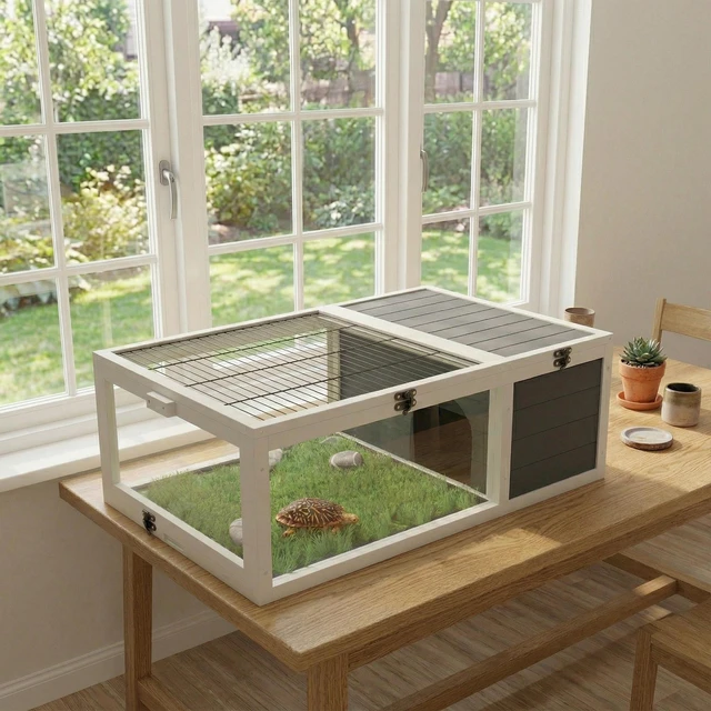 Main image of 39.5wood Tortoise Indoor Turtle Habitat Reptile Cage for Small Animals Lizards, Geckos with Removable Waterproof Tray