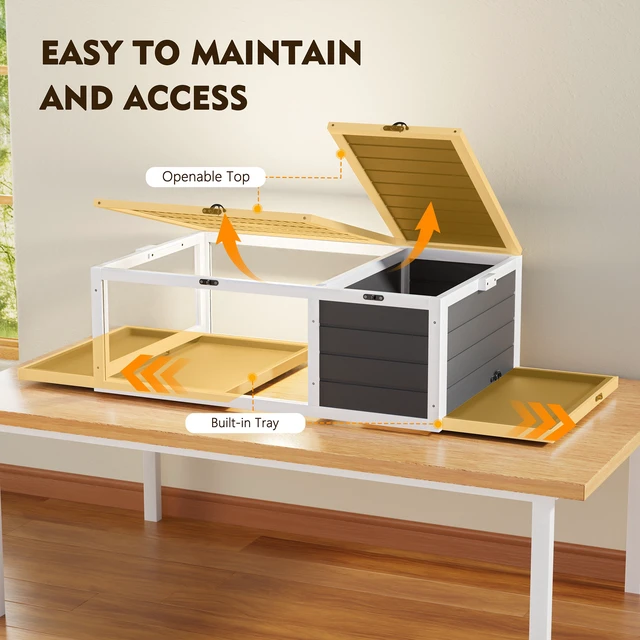 Alt view image 2 of 7 - 39.5wood Tortoise Indoor Turtle Habitat Reptile Cage for Small Animals Lizards, Geckos with Removable Waterproof Tray