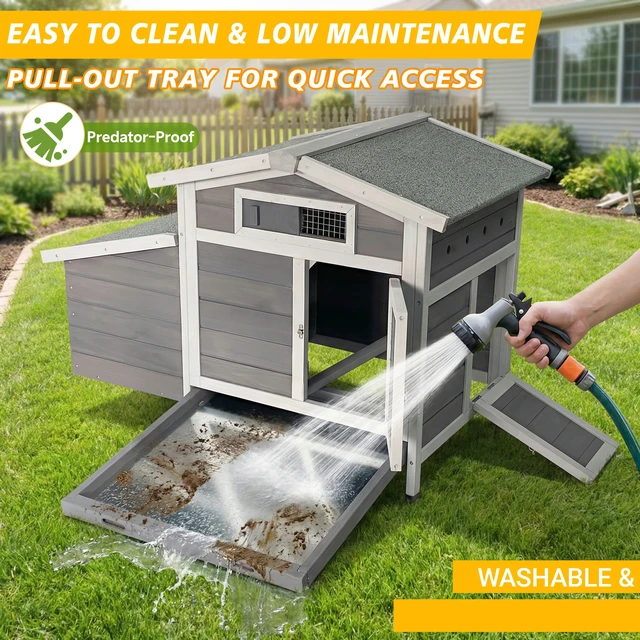 Alt view image 4 of 7 - Outdoor Range Wooden Chicken Coop with Asphalt Roof, Pull-Out Tray Nesting Box with Easy Access Front and Side Doors