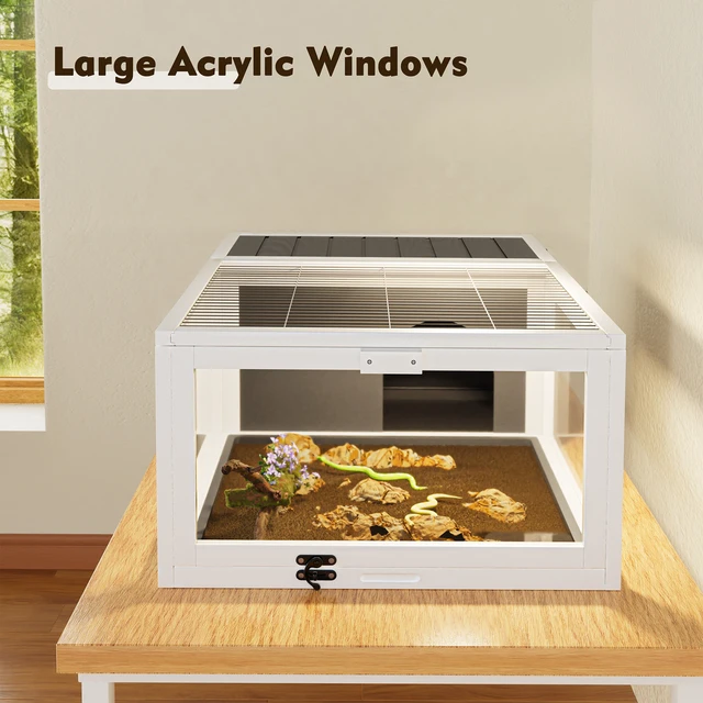Alt view image 4 of 7 - 39.5wood Tortoise Indoor Turtle Habitat Reptile Cage for Small Animals Lizards, Geckos with Removable Waterproof Tray