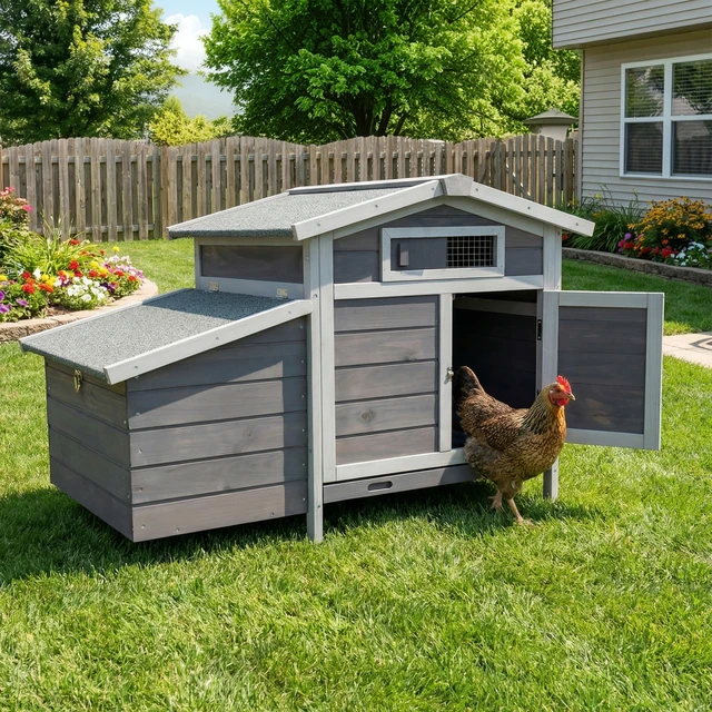 Alt view image 2 of 7 - Outdoor Range Wooden Chicken Coop with Asphalt Roof, Pull-Out Tray Nesting Box with Easy Access Front and Side Doors