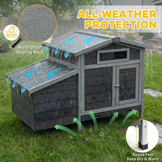 Alt view image 7 of 7 - Outdoor Range Wooden Chicken Coop with Asphalt Roof, Pull-Out Tray Nesting Box with Easy Access Front and Side Doors