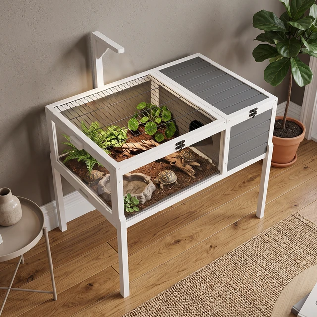 Alt view image 2 of 7 - Reptile Habitat Tortoise with Lamp Holder, Large Observation Window Waterproof Tray Detachable Legs Easy Clean Wooden