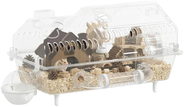 Main image of Paw Hut 8 in Pet Hamster Cage, Dwarf Hamster Cage with Large Wheel and Hideout Small Animal Habitat with Accessories
