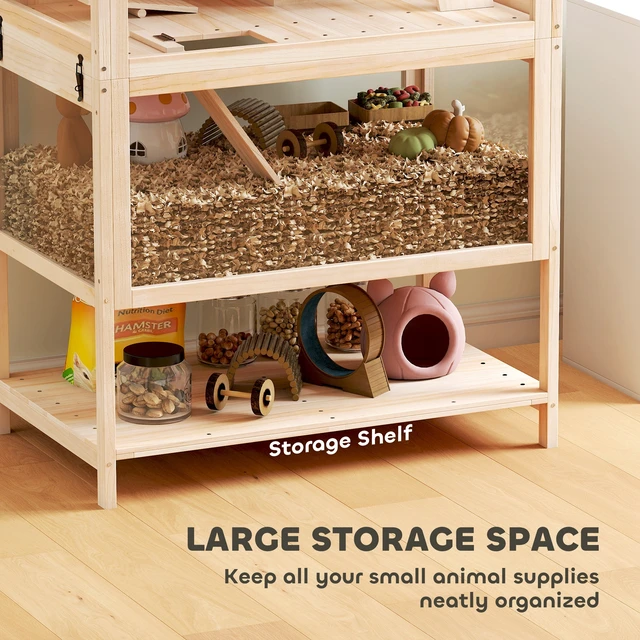 Alt view image 4 of 7 - Paw Hut Wooden Hamster Cage, 3 Tier Small Animal Cage with Detachable Lower Floor Storage Shelf Hut Seesaw Exercise