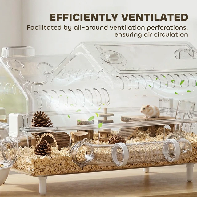Alt view image 3 of 7 - Paw Hut 8 in Pet Hamster Cage, Dwarf Hamster Cage with Large Wheel and Hideout Small Animal Habitat with Accessories