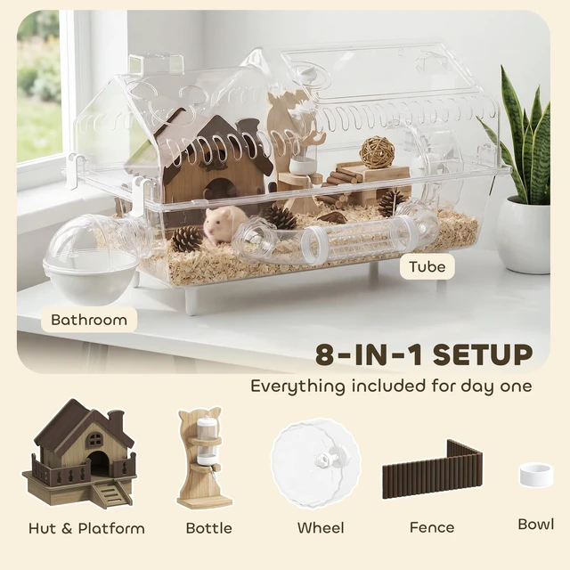 Alt view image 6 of 7 - Paw Hut 8 in Pet Hamster Cage, Dwarf Hamster Cage with Large Wheel and Hideout Small Animal Habitat with Accessories