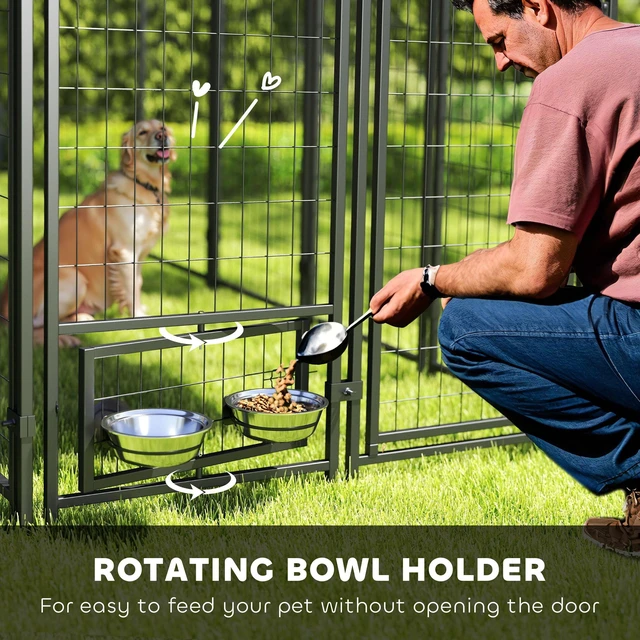 Alt view image 5 of 7 - Paw Hut 8 4 Outdoor Dog Kennel, Welded Wire Dog Kennel Outside Run with 360° Rotating Bowls Waterproof