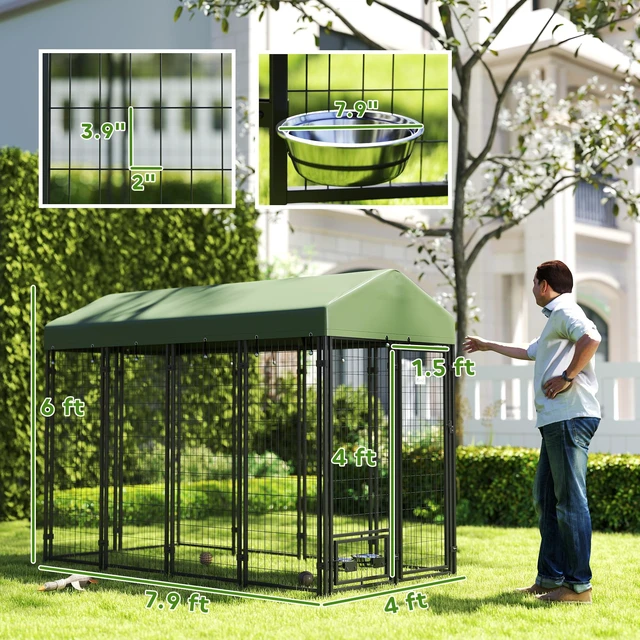 Alt view image 7 of 7 - Paw Hut 8 4 Outdoor Dog Kennel, Welded Wire Dog Kennel Outside Run with 360° Rotating Bowls Waterproof