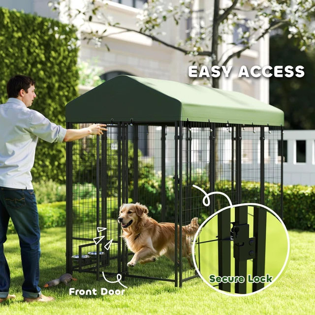Alt view image 4 of 7 - Paw Hut 8 4 Outdoor Dog Kennel, Welded Wire Dog Kennel Outside Run with 360° Rotating Bowls Waterproof