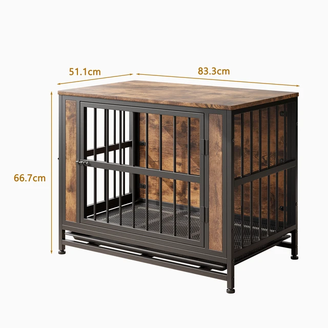 Alt view image 6 of 7 - Dog Crate Furniture, Wooden Dog Crate Table 32.8 Inch Kennel with Sliding Doors and Iron Door Frame Decorative Pet