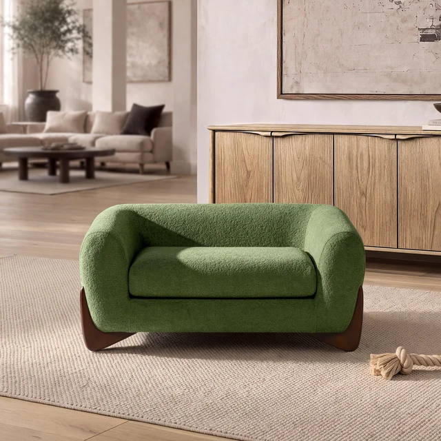 Main image of 36.5 Inch Sherpa Dog Sofa Bed, Medium Moss Fleeced Teddy, Moss Green, Teddy, Pet Beds Furniture
