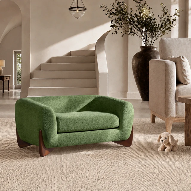 Alt view image 2 of 7 - 36.5 Inch Sherpa Dog Sofa Bed, Medium Moss Fleeced Teddy, Moss Green, Teddy, Pet Beds Furniture