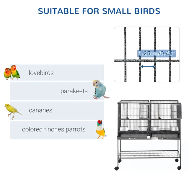 Alt view image 5 of 7 - Paw Hut Divided Breeder Bird Cage with Rolling Stand Removable Metal Tray, Storage Shelf Perch and Food Container