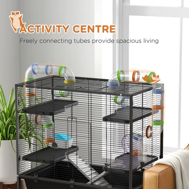 Alt view image 6 of 7 - Paw Hut 32 Inch Large Hamster Cage with Storage Shelf, Rat Cage for Syrian Hamster Gerbils with Tubes Running Wheel