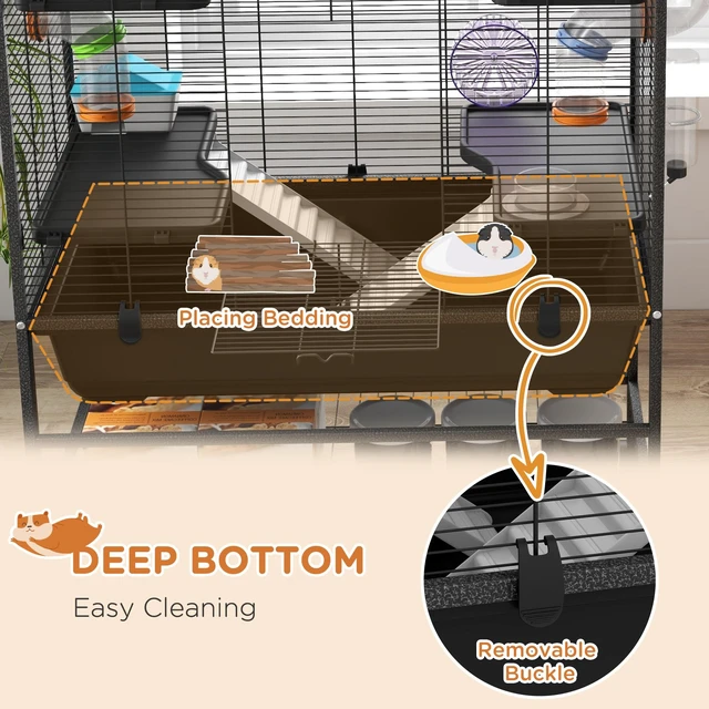 Alt view image 4 of 7 - Paw Hut 32 Inch Large Hamster Cage with Storage Shelf, Rat Cage for Syrian Hamster Gerbils with Tubes Running Wheel