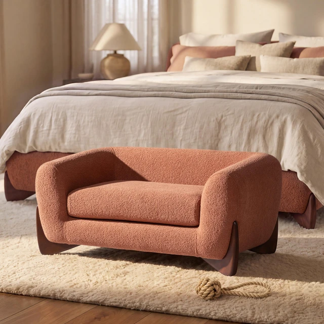Main image of 36.5 Inch Sherpa Dog Sofa Bed, Medium Spice Fleeced Teddy, Orange, Teddy, Pet Beds Furniture