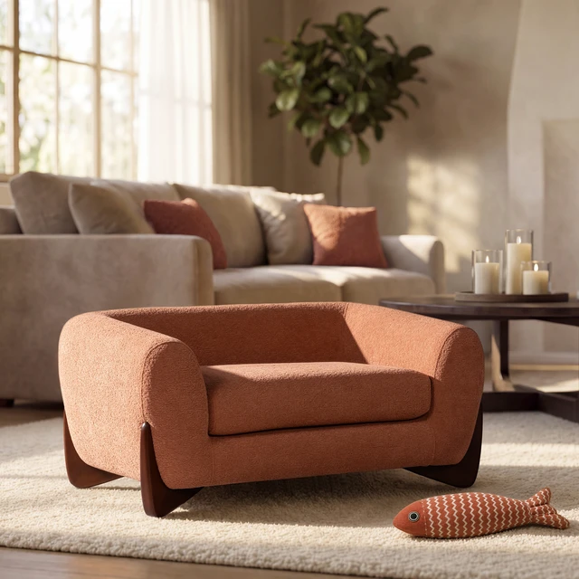 Alt view image 2 of 7 - 36.5 Inch Sherpa Dog Sofa Bed, Medium Spice Fleeced Teddy, Orange, Teddy, Pet Beds Furniture