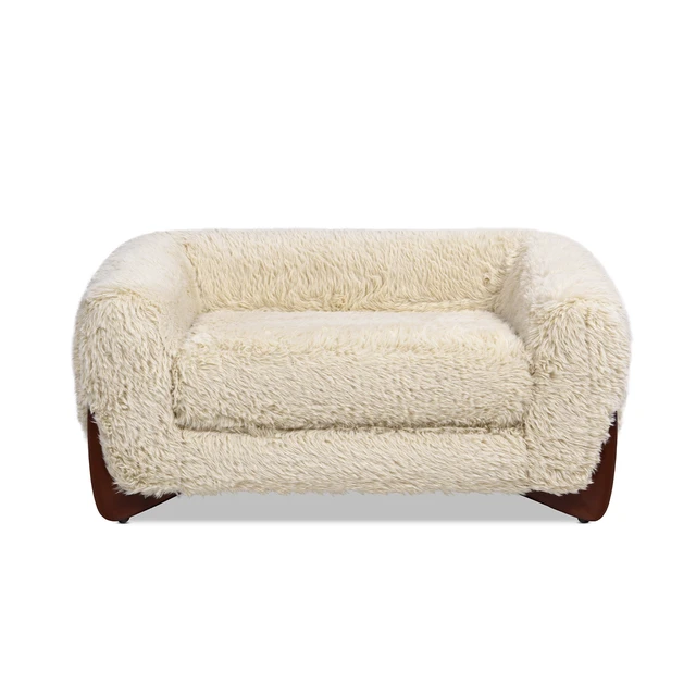 Alt view image 4 of 7 - 36.5 Inch Sherpa Dog Sofa Bed, Medium Faux Fur, Cream Beige, Faux Fur, Pet Beds Furniture