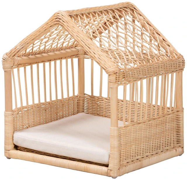 Main image of Bohemian Rattan Pet Bed, Brown White, Pet Beds Furniture