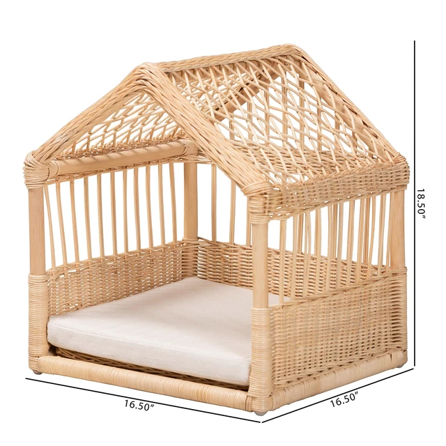 Alt view image 6 of 6 - Bohemian Rattan Pet Bed, Brown White, Pet Beds Furniture