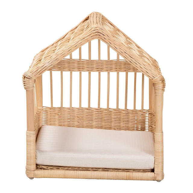 Alt view image 2 of 6 - Bohemian Rattan Pet Bed, Brown White, Pet Beds Furniture