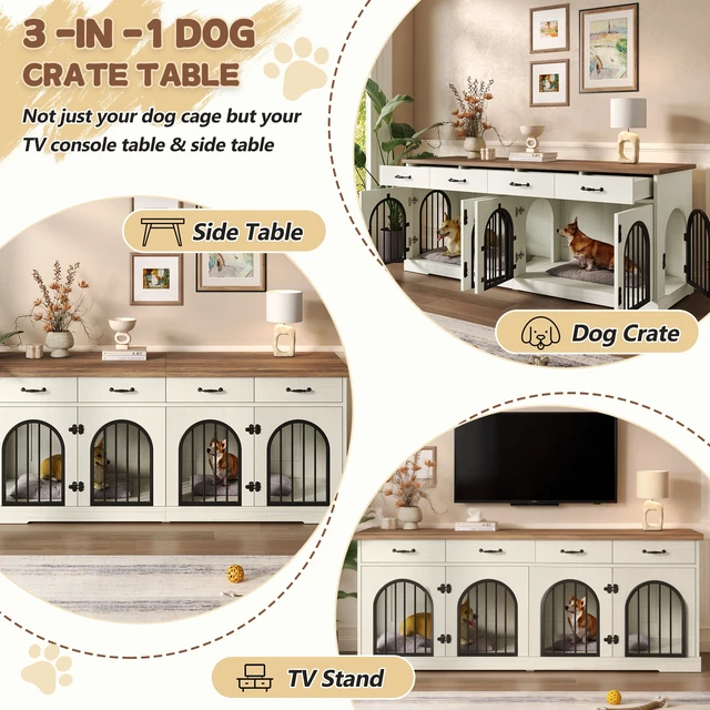 Alt view image 5 of 7 - 70.8 Inch Large Dog Crate Furniture for Dogs, Dog Kennel Indoor with Removable Divider Door and Storage Drawers End