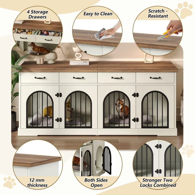 Alt view image 3 of 7 - 70.8 Inch Large Dog Crate Furniture for Dogs, Dog Kennel Indoor with Removable Divider Door and Storage Drawers End