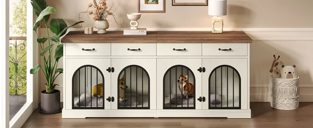 Alt view image 7 of 7 - 70.8 Inch Large Dog Crate Furniture for Dogs, Dog Kennel Indoor with Removable Divider Door and Storage Drawers End