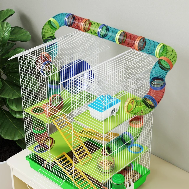 Alt view image 2 of 7 - Paw Hut Tier Hamster Cage with Tubes and Tunnels, Small Animal Cage Rat Gerbil with Water Bottle Food Dish Exercise