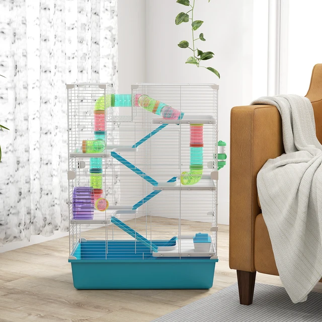 Alt view image 2 of 7 - Paw Hut Hamster Cage, 6 Tier Small Animal Cage with Tubes and Tunnels 32 Inch DIY Design Large Hamster with Hut Wheel