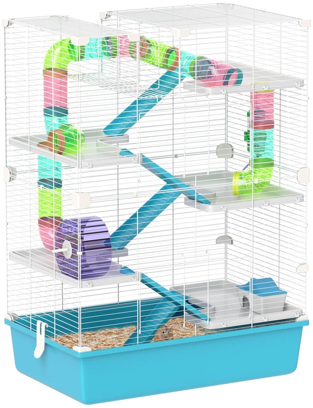 Main image of Paw Hut Hamster Cage, 6 Tier Small Animal Cage with Tubes and Tunnels 32 Inch DIY Design Large Hamster with Hut Wheel