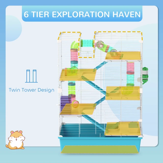 Alt view image 6 of 7 - Paw Hut Hamster Cage, 6 Tier Small Animal Cage with Tubes and Tunnels 32 Inch DIY Design Large Hamster with Hut Wheel