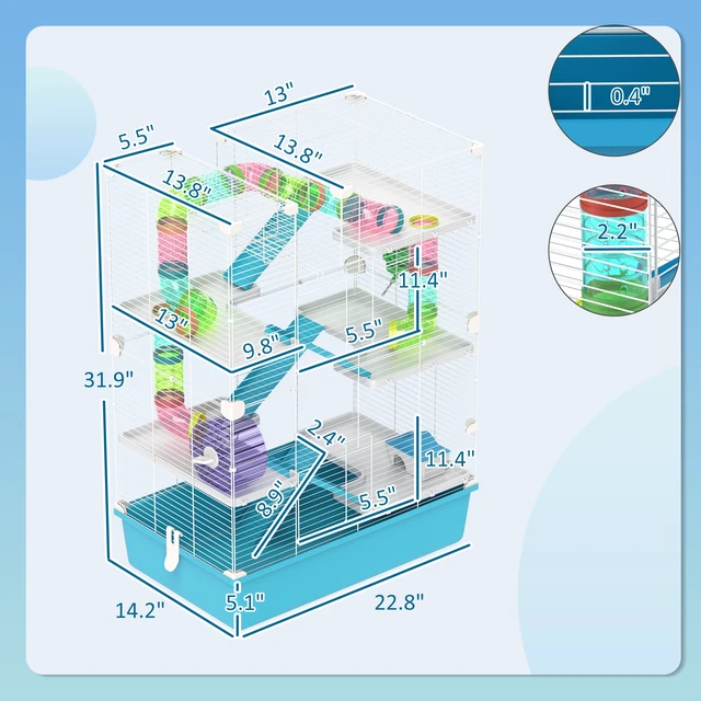 Alt view image 7 of 7 - Paw Hut Hamster Cage, 6 Tier Small Animal Cage with Tubes and Tunnels 32 Inch DIY Design Large Hamster with Hut Wheel
