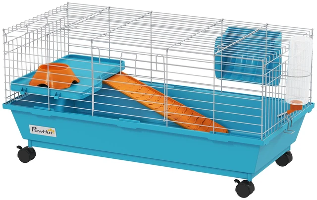 Main image of Paw Hut 35 Inch l Small Animal Cage, Rolling Bunny Cage Guinea Pig with Food Dish Water Bottle Hay Feeder Platform Ramp