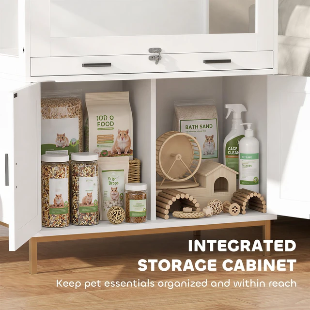 Alt view image 3 of 7 - Paw Hut Hamster Cage with Storage Cabinet, Small Animal Cage with Pull Out Drawer and Acrylic Panels Ventilated Large
