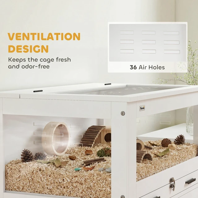Alt view image 5 of 7 - Paw Hut Hamster Cage with Storage Cabinet, Small Animal Cage with Pull Out Drawer and Acrylic Panels Ventilated Large