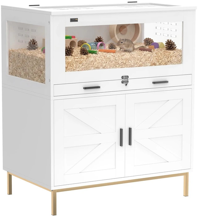 Main image of Paw Hut Hamster Cage with Storage Cabinet, Small Animal Cage with Pull Out Drawer and Acrylic Panels Ventilated Large