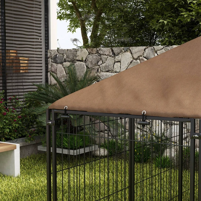 Alt view image 3 of 7 - Paw Hut Outside Dog Kennel, 6.9 4.6 Puppy Play Pen Canopy Secure Lock Heavy Duty Welded Wire Steel Rotating Bowl