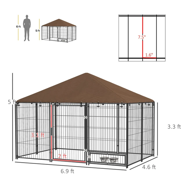 Alt view image 2 of 7 - Paw Hut Outside Dog Kennel, 6.9 4.6 Puppy Play Pen Canopy Secure Lock Heavy Duty Welded Wire Steel Rotating Bowl