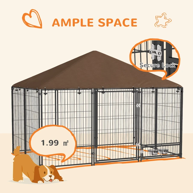 Alt view image 4 of 7 - Paw Hut Outside Dog Kennel, 6.9 4.6 Puppy Play Pen Canopy Secure Lock Heavy Duty Welded Wire Steel Rotating Bowl