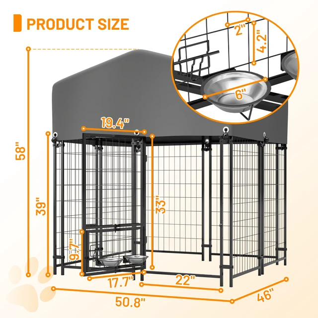 Alt view image 2 of 7 - Outdoor Dog Kennel 4.23 3.83 with Roof, Heavy Duty Welded Wire Crate All Weather Protection and Safe Lock Design