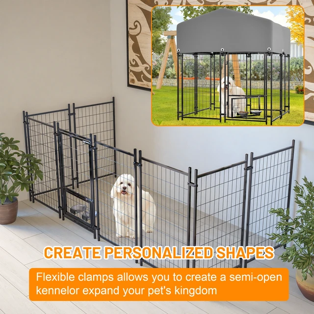 Alt view image 7 of 7 - Outdoor Dog Kennel 4.23 3.83 with Roof, Heavy Duty Welded Wire Crate All Weather Protection and Safe Lock Design