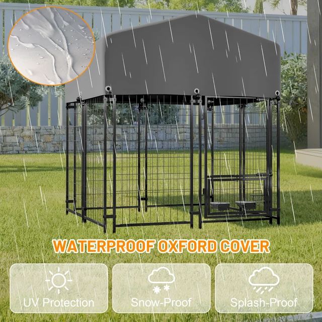 Alt view image 5 of 7 - Outdoor Dog Kennel 4.23 3.83 with Roof, Heavy Duty Welded Wire Crate All Weather Protection and Safe Lock Design