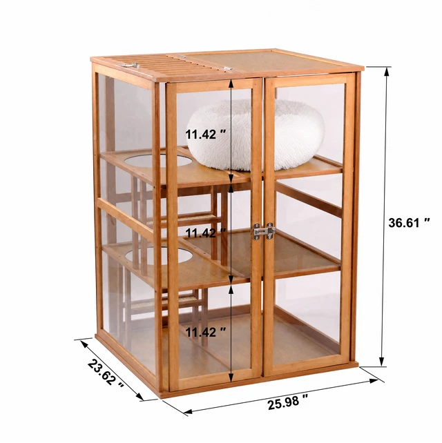Main image of Bamboo Cat Cage, Cat Enclosure Cages Indoor Catio Indoor Enclosure Level with Clear Panels Vent Top and Litter Box